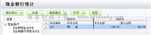 查看现金银行统计表余额图示