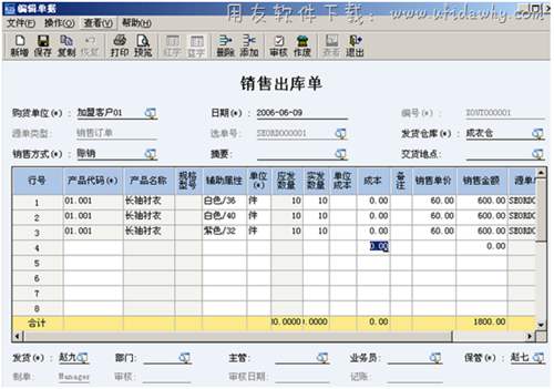 金蝶KIS服装鞋帽版财务管理软件销售出库单界面图示