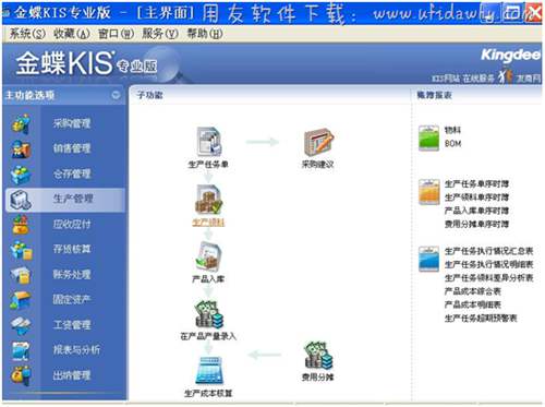 老版金蝶KIS生产版生产管理模块截图