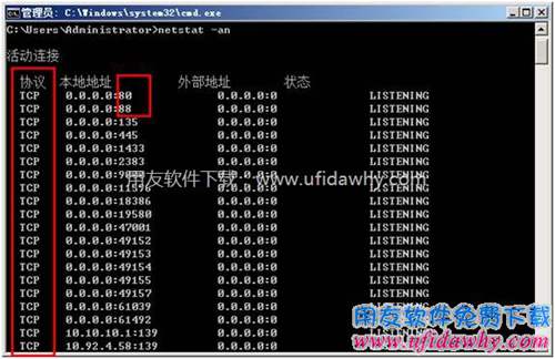 netstat -an命令执行后图示