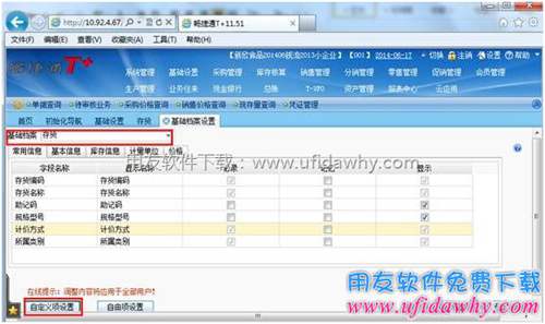 进行T+软件的存货自定义项设置图示