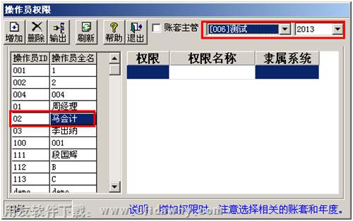 用友T3操作员权限设置界面