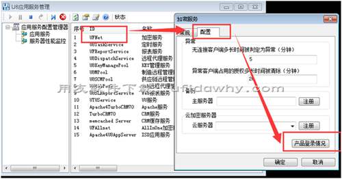 用友U8加密服务管理界面