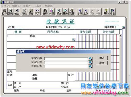 用友T3软件填制凭证可不可以录入自定义项？