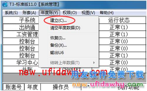 用友T3软件新建年度帐提示“查询超时”，年度帐没有无法建立成功。 T3产品